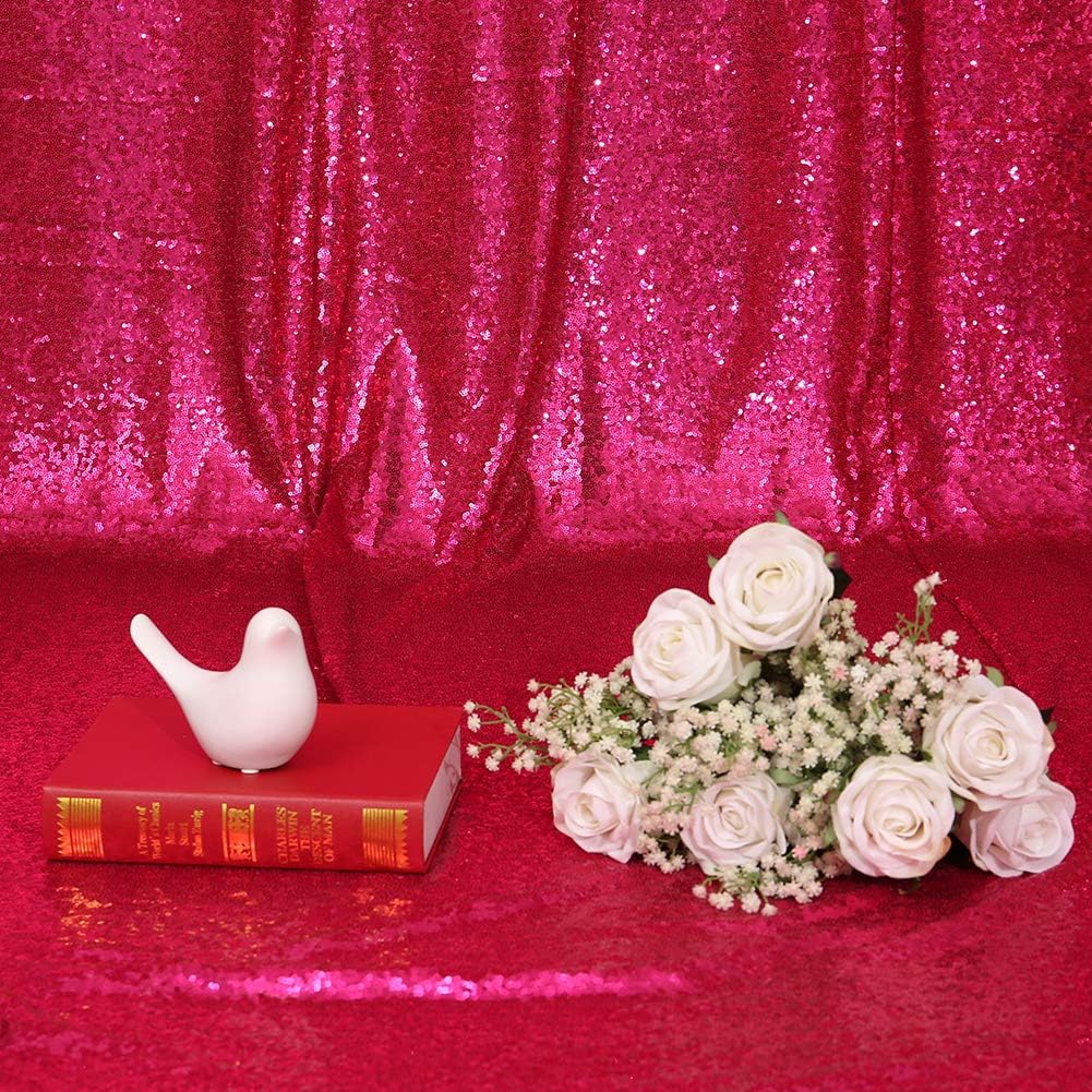 Eternal Beauty Hot Pink Sequin Backdrop, 8x8 Ft Glitter Background Curtains for Shimmer Photography Party Wedding Birthday Back Drop Decor
