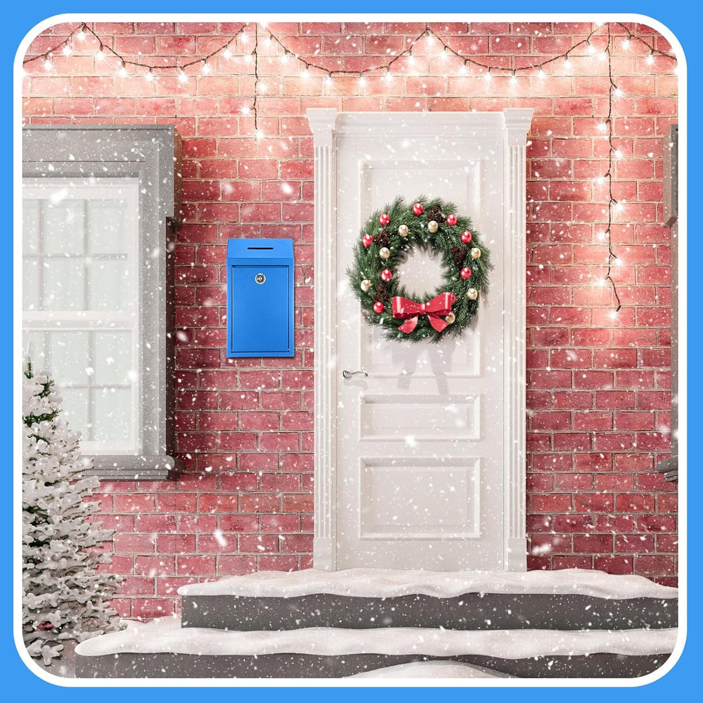 2 Pack Metal Suggestion Boxes with Lock Keys Ballot Donation Boxes with Slot for Fundraising Wall Mounted Mailbox Delivery Container for Home Office Outdoor Door, 10.2x5.7x2.95in(Black, Blue)