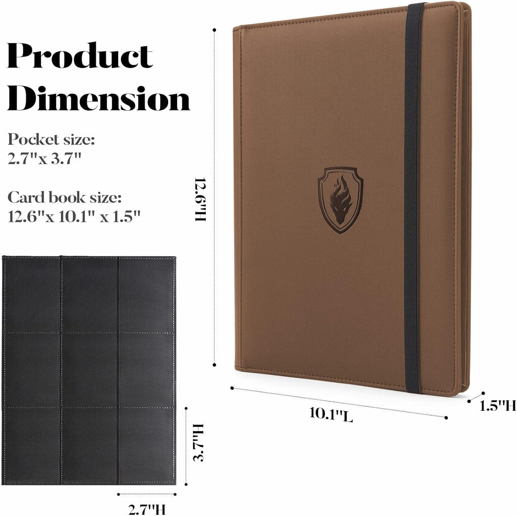 Premium Card Binder with 9 Pockets, Sturdy Fabmaker Trading Card Albums for 360 Cards, Brown PU Cover Album Holders for YuGiOh, MTG, TCG, Sports Cards