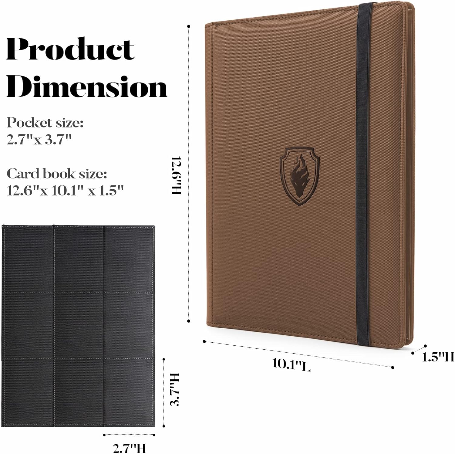 Premium Card Binder with 9 Pockets, Sturdy Fabmaker Trading Card Albums for 360 Cards, Brown PU Cover Album Holders for YuGiOh, MTG, TCG, Sports Cards