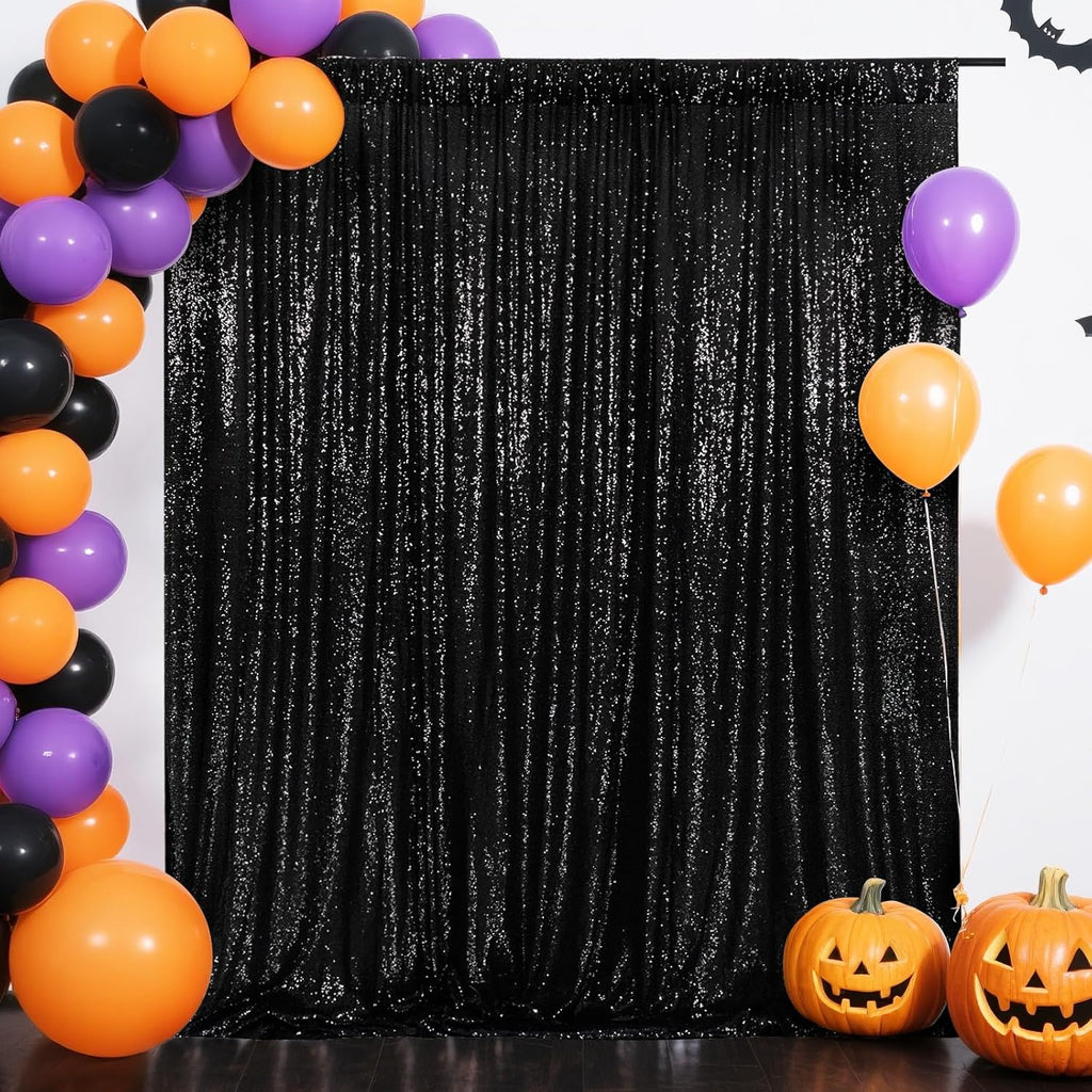 Eternal Beauty Black Sequin Backdrop, 7x7 Ft Halloween Glitter Background Curtains for Shimmer Photography Party Wedding Birthday Back Drop Decor