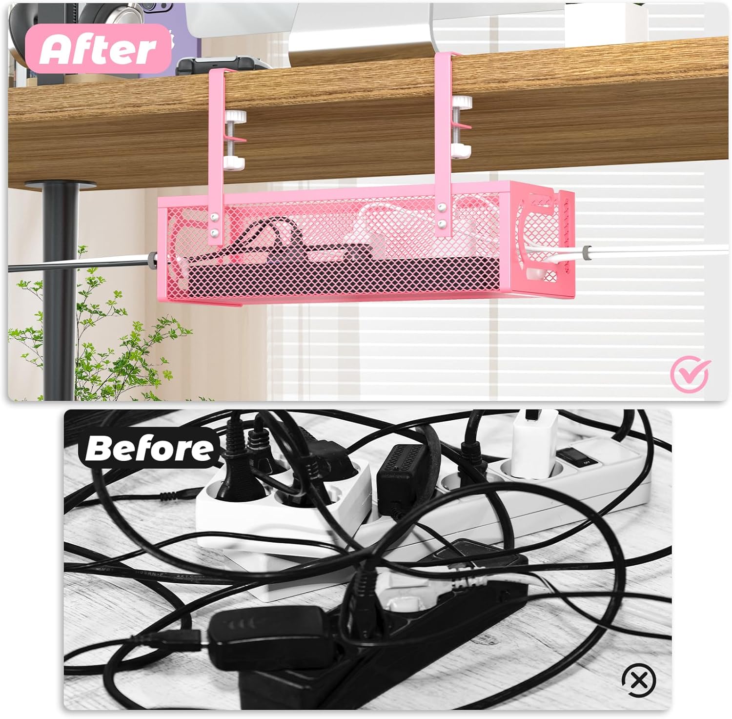 Under Desk Cable Management Tray, 15.7'' No Drill Steel Desk Cable Organizers, Wire Management Tray Cable Management Rack Cord Storage(1 Pack-Black)