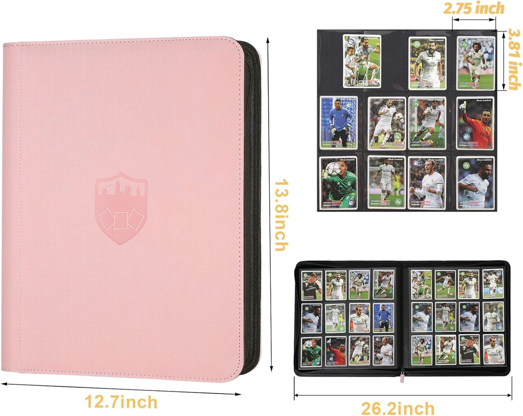 Trading Card Binder 12 Pocket, GERMUN PU Cover Card Binder for 720 Cards, Premium Trading Card Holder Folders, Double Sided Pocket Card Album for MTG, TCG (Pink)