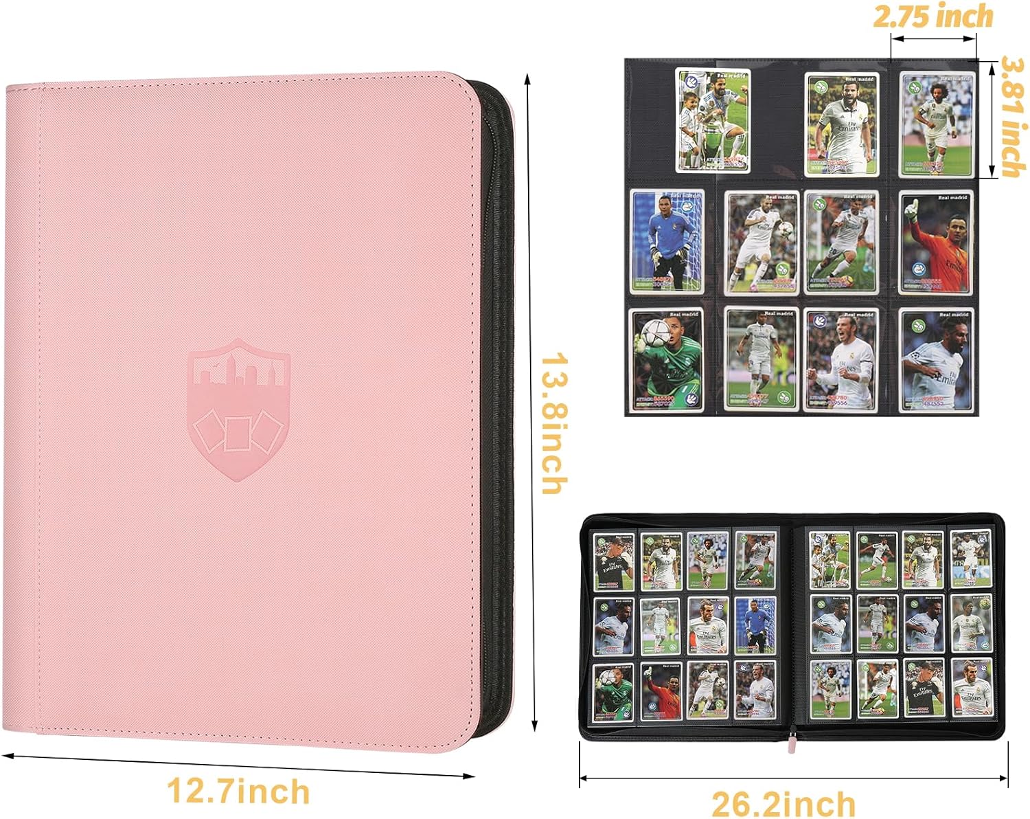 Trading Card Binder 12 Pocket, GERMUN PU Cover Card Binder for 720 Cards, Premium Trading Card Holder Folders, Double Sided Pocket Card Album for MTG, TCG (Pink)