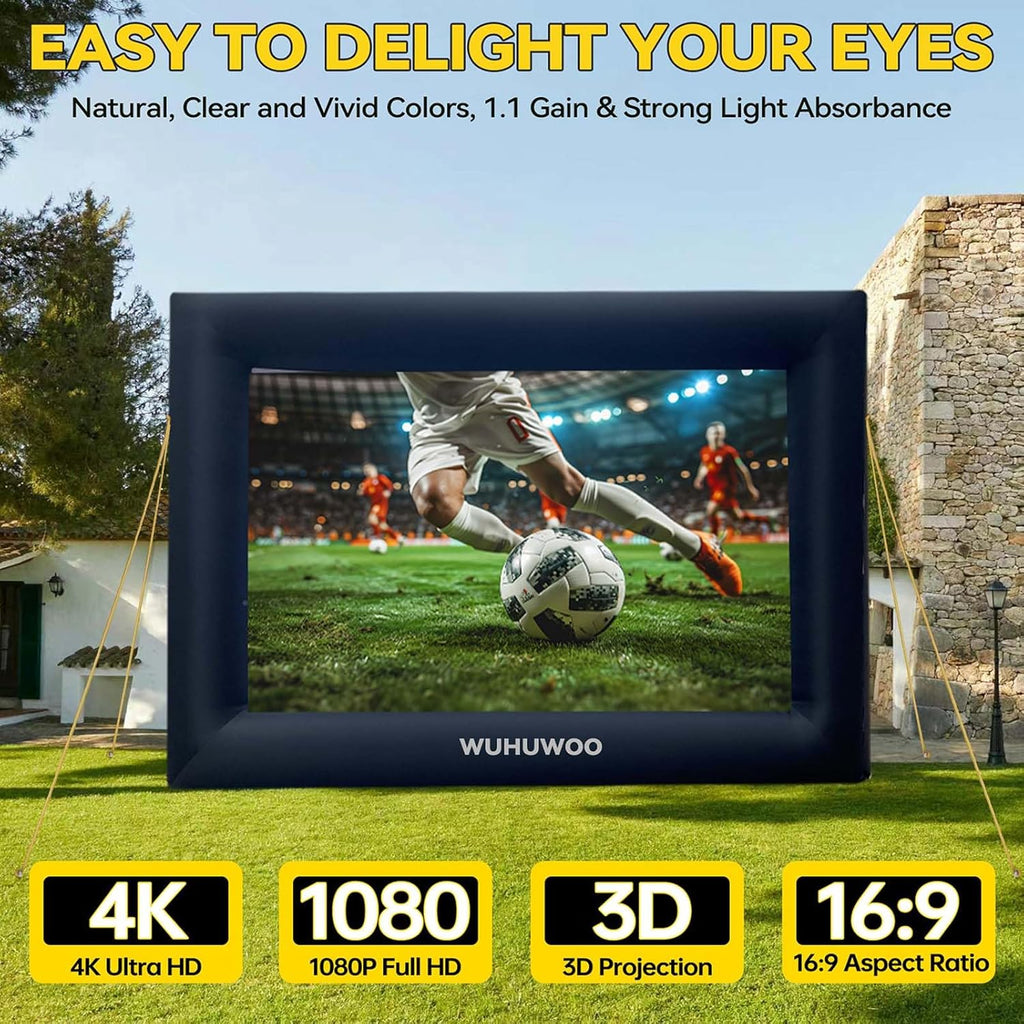 Inflatable Movie Screen Outdoor, 20FT Blow Up Projector Screen for Outside with Air Blower and Carry Bag, Support Front & Rear Projection Easy Set Up for Backyard Movie Night Pool Party