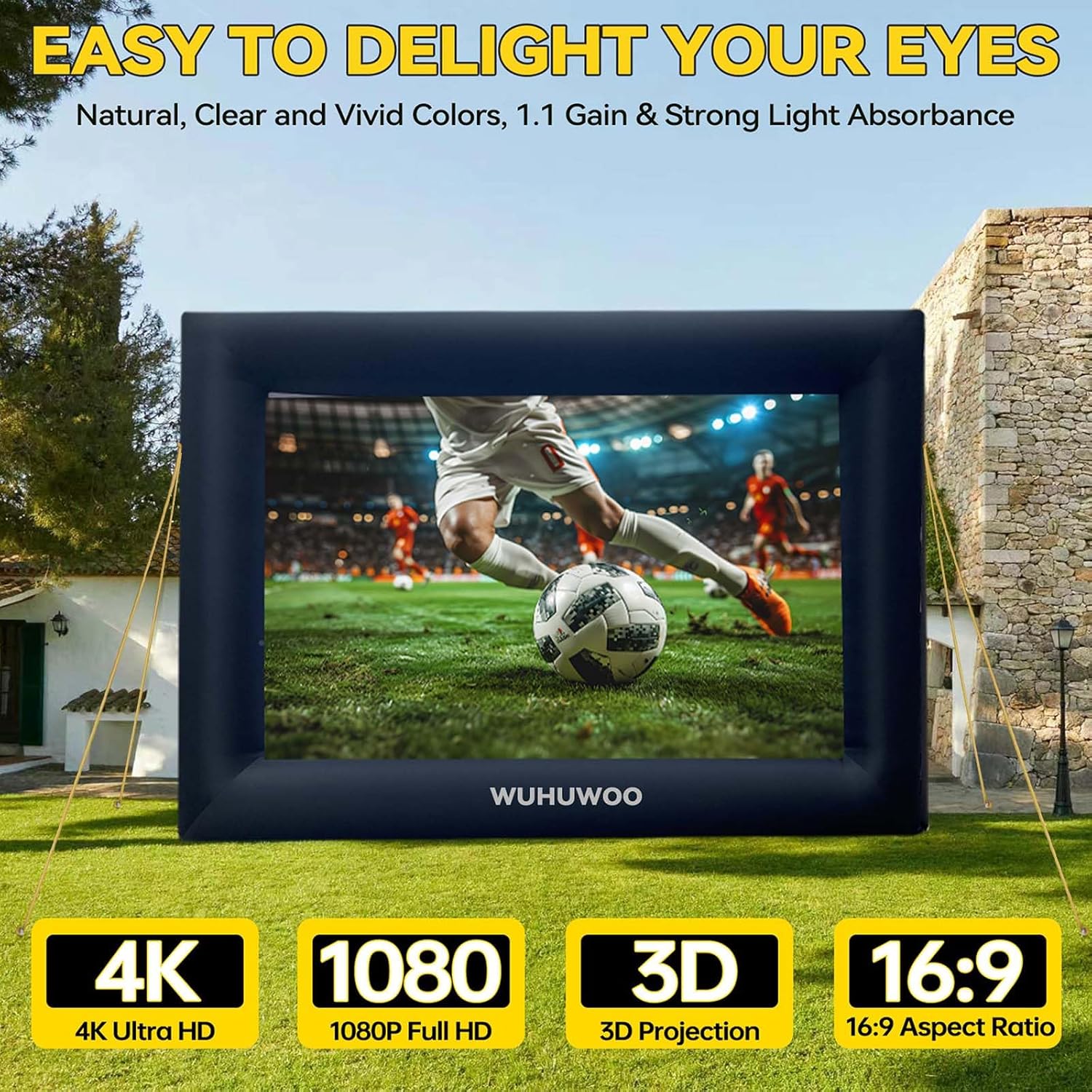 Inflatable Movie Screen Outdoor, 20FT Blow Up Projector Screen for Outside with Air Blower and Carry Bag, Support Front & Rear Projection Easy Set Up for Backyard Movie Night Pool Party