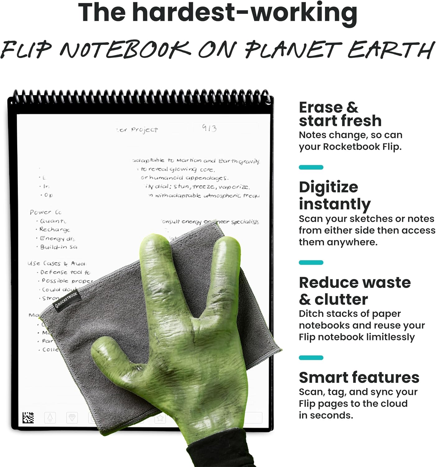 Rocketbook Flip Reusable Smart Notepad, Top Bound Notebook Letter Size 8.5x11, Teal - Lined and Dotted Pages, App-Connected, Erasable, Ideal for Righties and Lefties