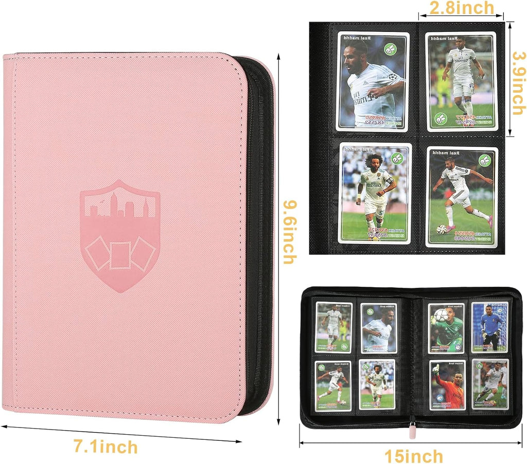 Trading Card Binder 4 Pocket, GERMUN PU Cover Card Binder for 160 Cards, Premium Trading Card Holder Folders, Double Sided Pocket Card Album for MTG, TCG (Pink)