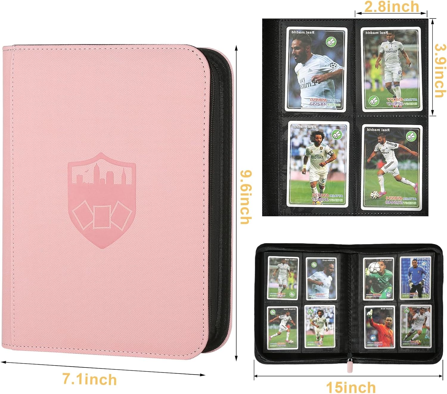 Trading Card Binder 4 Pocket, GERMUN PU Cover Card Binder for 160 Cards, Premium Trading Card Holder Folders, Double Sided Pocket Card Album for MTG, TCG (Pink)
