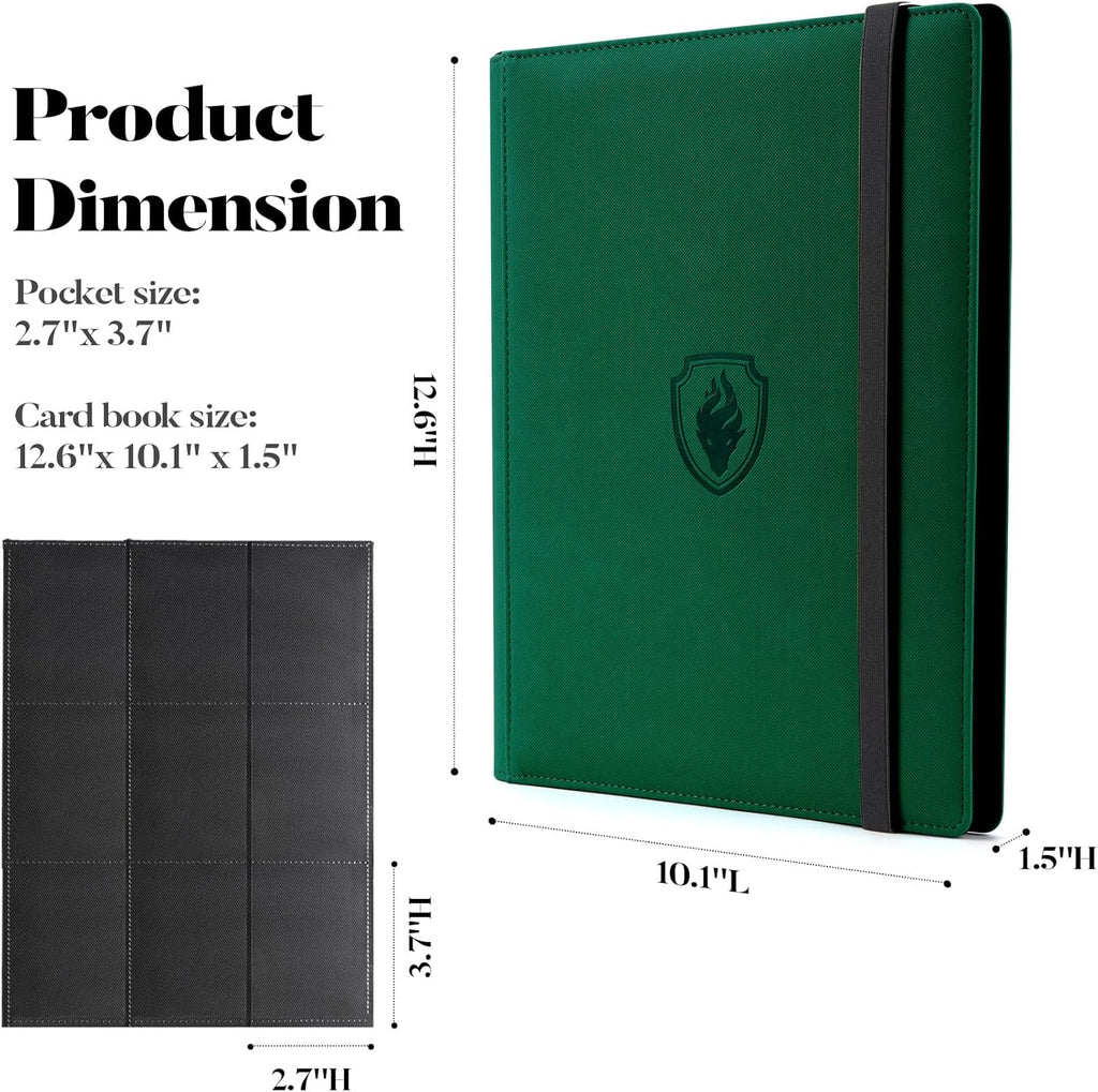 Trading Card Binder 9 Pocket, Fabmaker PU Cover Card Collection Binder for 360 Cards, Premium Card Book, Sturdy Card Holder Folders, Card Album for YuGiOh, MTG, TCG, Game & Sports Cards, Dark Green