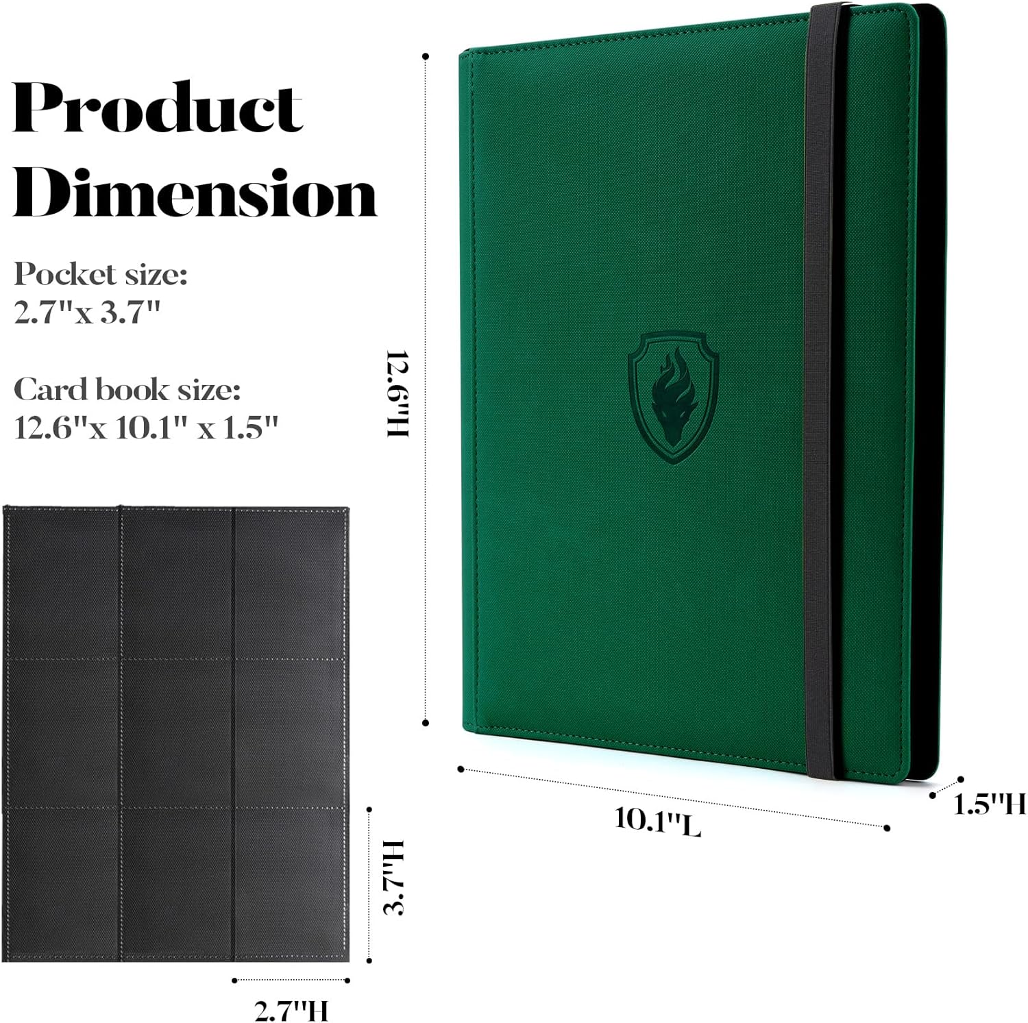 Trading Card Binder 9 Pocket, Fabmaker PU Cover Card Collection Binder for 360 Cards, Premium Card Book, Sturdy Card Holder Folders, Card Album for YuGiOh, MTG, TCG, Game & Sports Cards, Dark Green