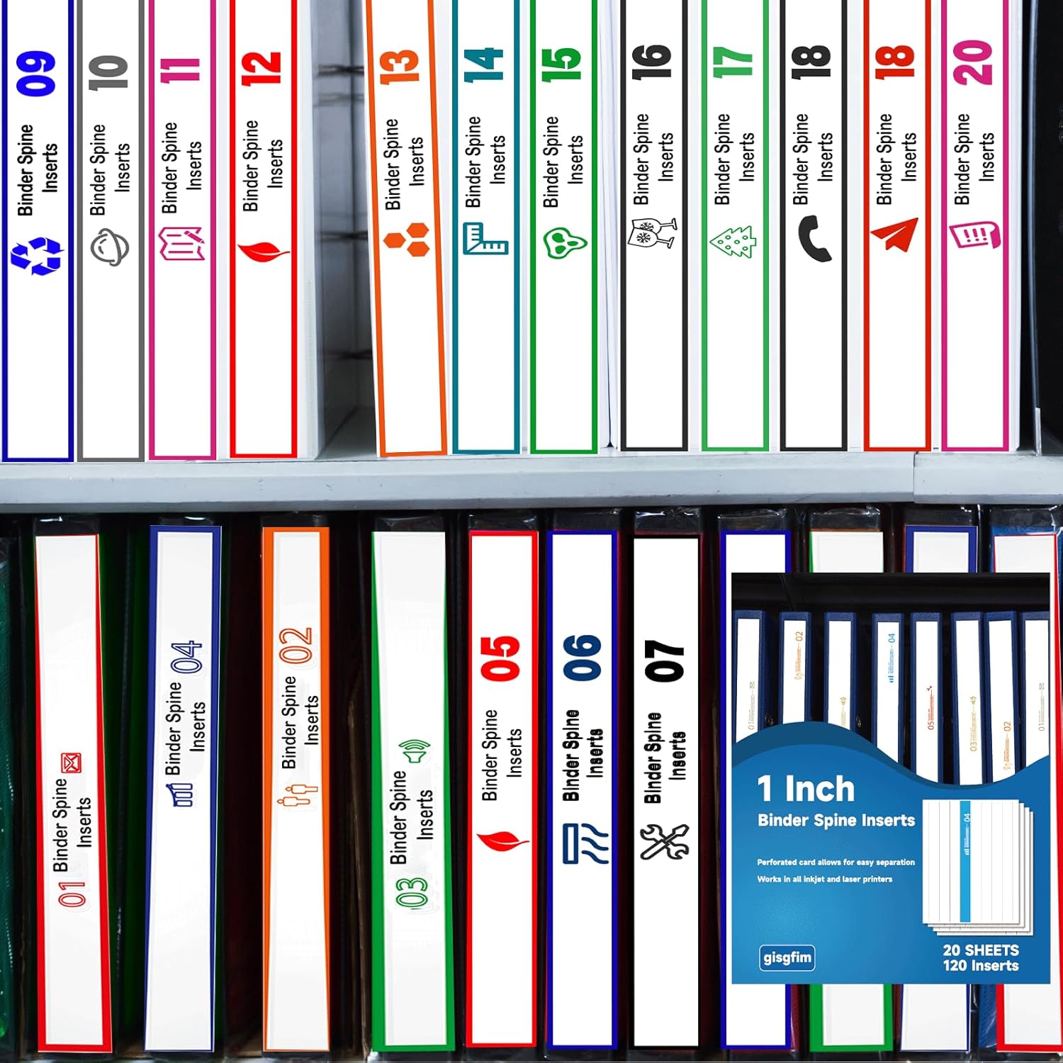 gisgfim 160Pcs Binder Spine Inserts 1 Inch Spine Width White Binder Labels 92LB Printable Spine Binder Inserts for Inkjet Laser Printers Cardstock View Binder Spine ID Inserts Binder 8 Inserts/Sheet