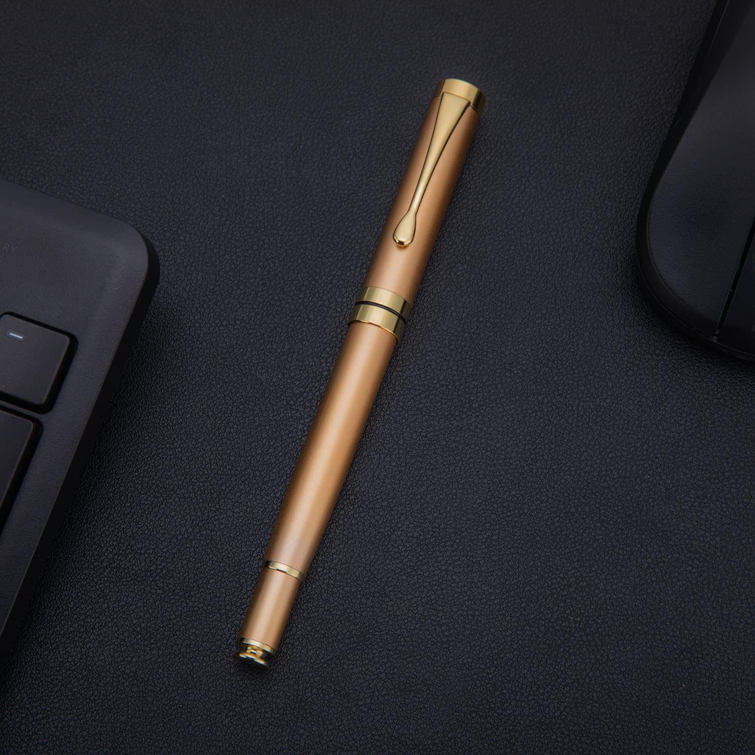 BEILUNER Ballpoint Pens, Stainless Steel with Chrome Trim, Luxury Golden Metal Pen Set, Best Ball Pen Gift Set for Men & Women, Professional, Executive, Office, Fancy Pens-Nice Box with Extra Refill