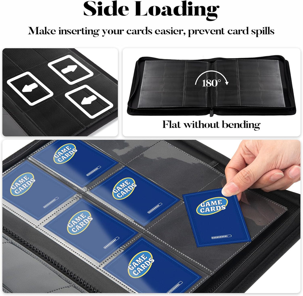 Premium Zip Card Binder, Fabmaker 9 Pocket Trading Card Binder, PU Cover Zipper Card Collection Album, Sturdy 360 Side-Loading Card Folder Holder for MTG, TCG, Game Cards, Sports Cards, Purple