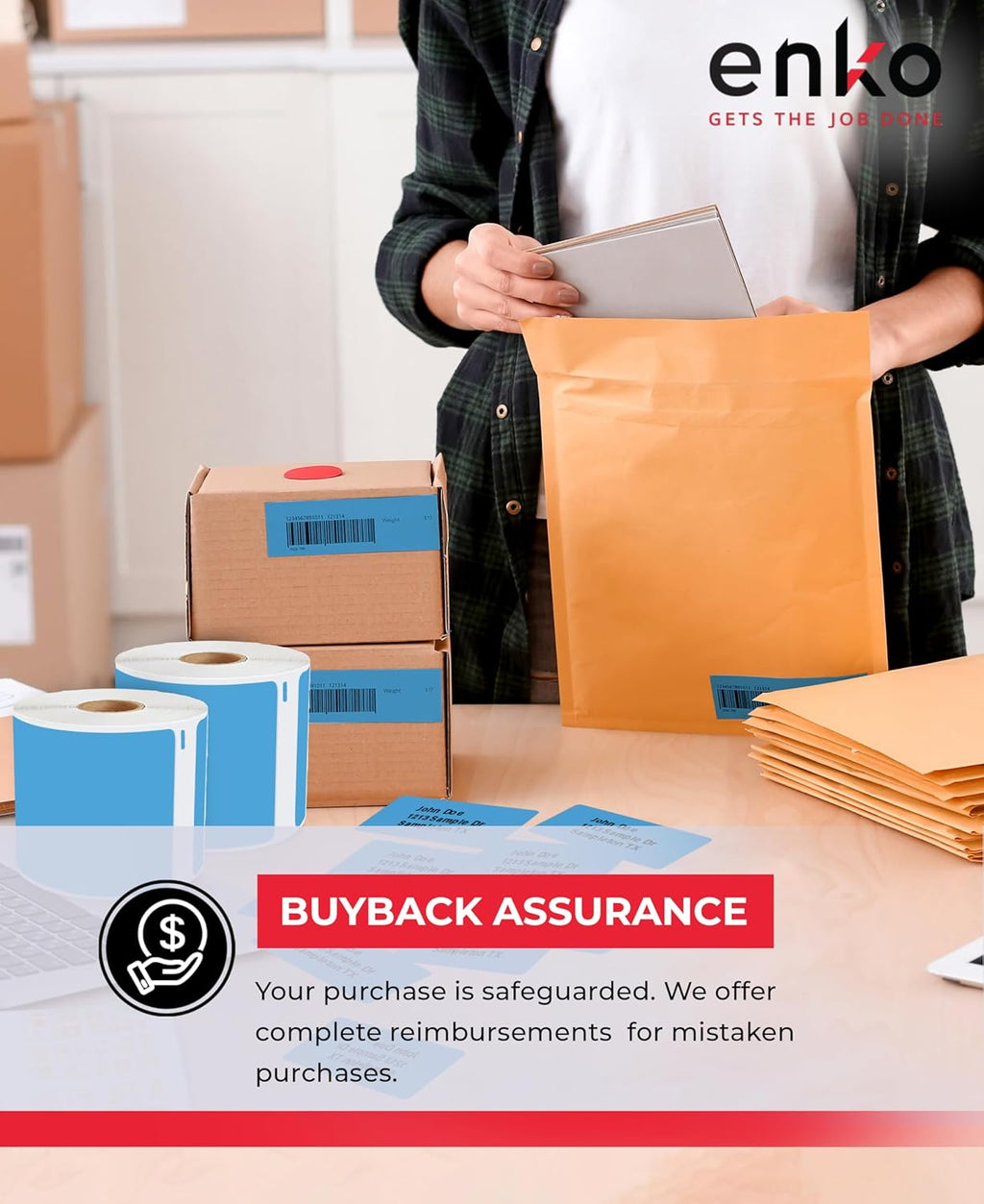 enKo [6 Rolls, 1800 Direct Thermal Labels] Blue/Cyan Colored Compatible for Dymo 30256 Label (2-5/16 x 4") Use with Dymo, Rollo Thermal Printer as Shipping & Mailing Labels