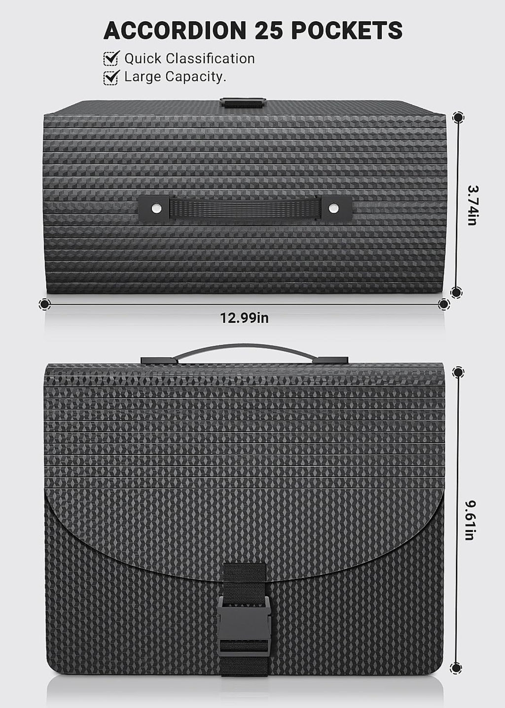 25 Pockets Expanding File Folder with Handle,Expandable File Organizer,Portable Accordion File Organizer A4 Letter Size,Adjustable Strap,Perfect Filing Folders for Documents,Colored Tabs