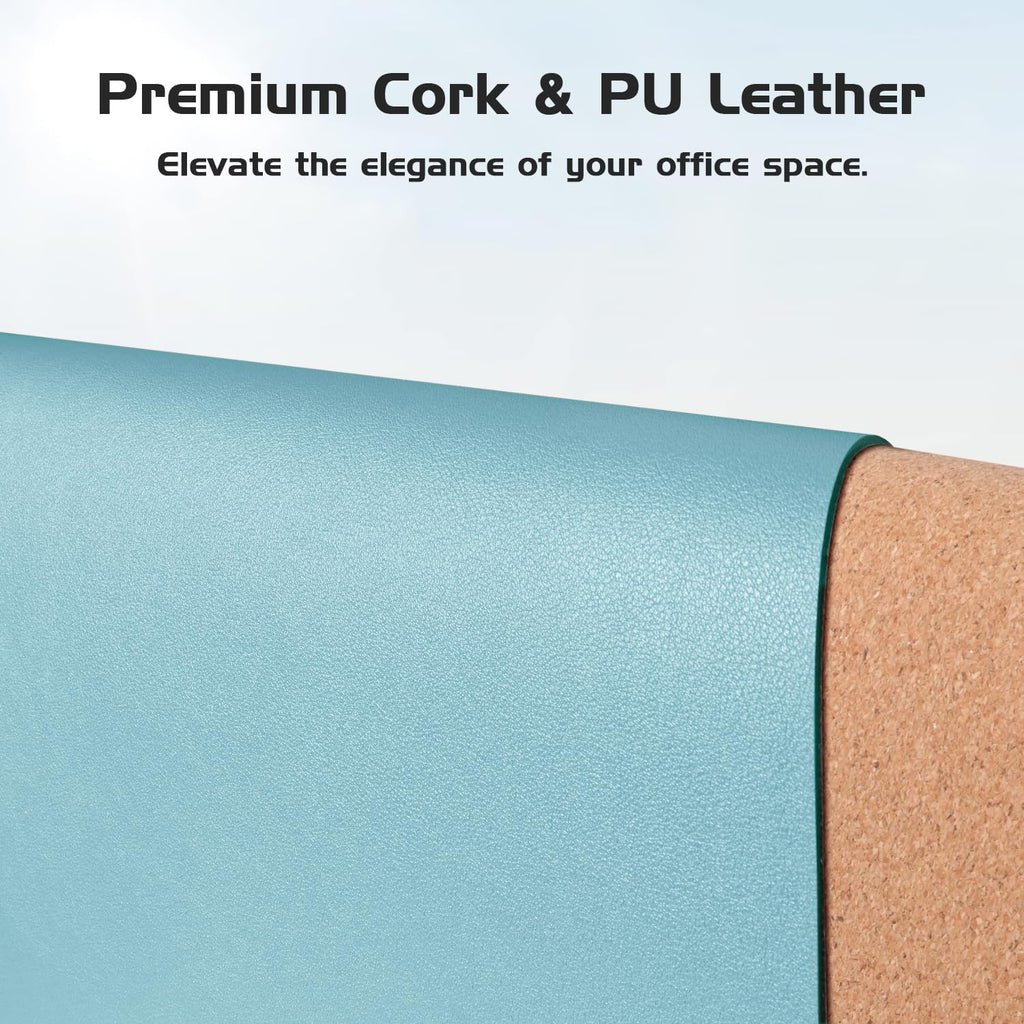 Aothia Double-Sided Desk Pad – 25.6"x13.7" Large Mouse Pad, Leather Desk Mat with Eco Cork Protector, Waterproof Desk Blotter for Office/Home (Blue Topaz)