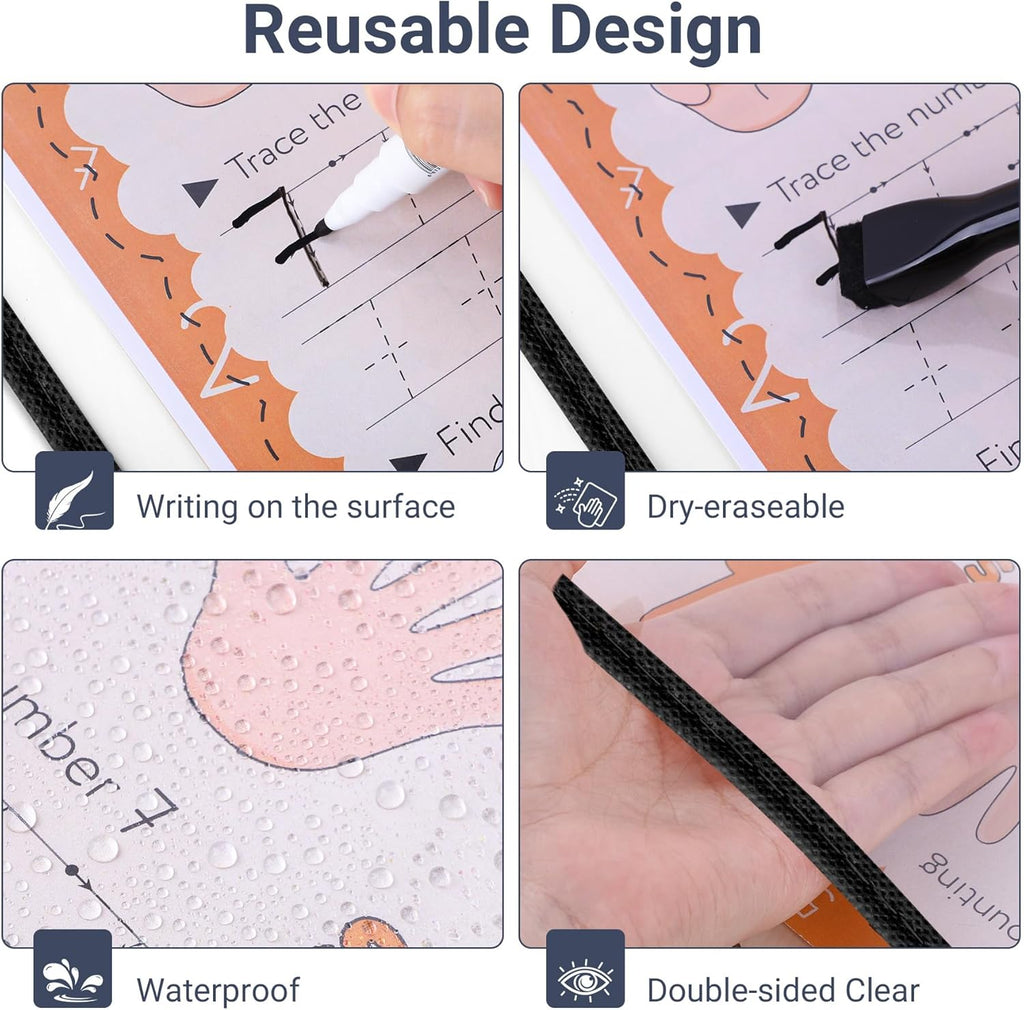 5 Pack Oversized Dry Erase Pocket Sleeves Reusable 10 x 13 Inches Black Shop Ticket Holders Clear Plastic Sleeves Sheet Protectors for Documents, Teacher Classroom & Office Supplies