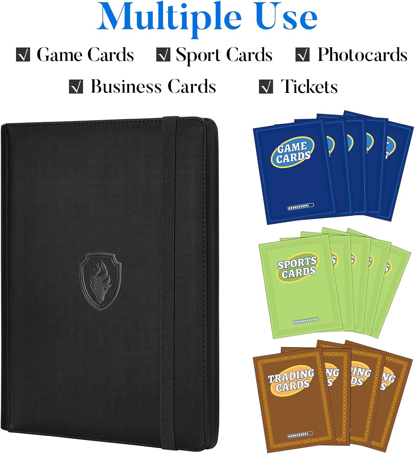 Premium 9 Pocket Card Binder for 540 Cards, Fabmaker PU Cover Trading Card Binder, Sturdy Card Collection Album, Sleek Card Holder Folders for YuGiOh, MTG, TCG, Game Cards & Sports Cards, Navy Blue