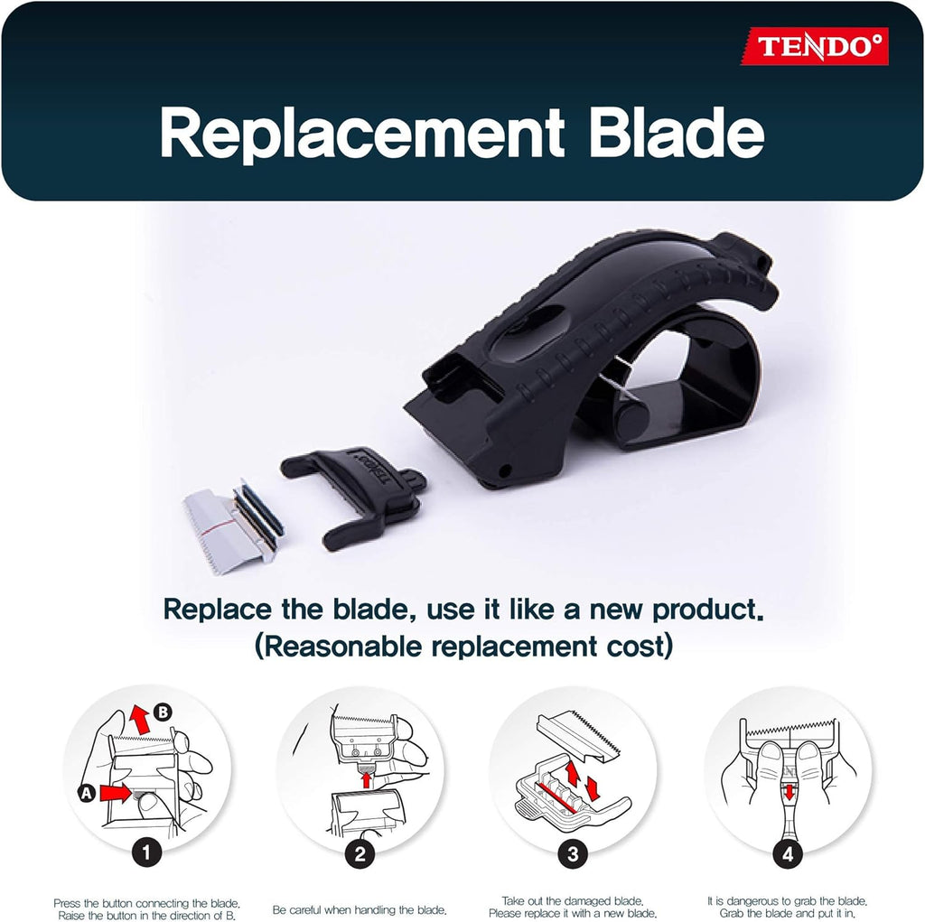Heavy Duty Shipping Tape Dispenser: TENDO° Essential Line – Reusable, Replaceable, Eco-Friendly 2’’ Master Piece Dispenser with Patented 10° Sloped Chromium Blades - P-1200 (3th Gen.)_Black
