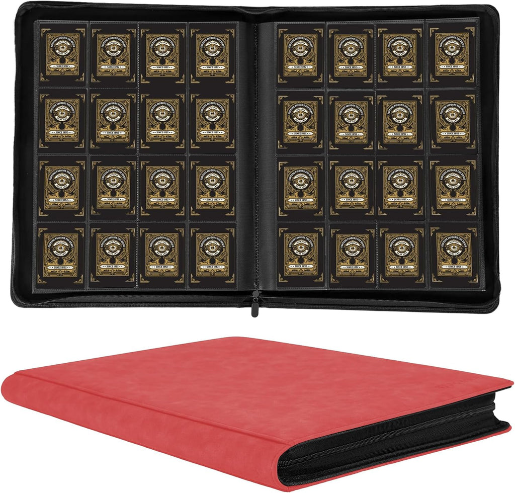 1000+ Pockets Trading Card Binder,16 Pockets Trading Card Binder Ringless Side Loading Trading Card Album Folder for TCG,MTG,Sports Cards(Red)
