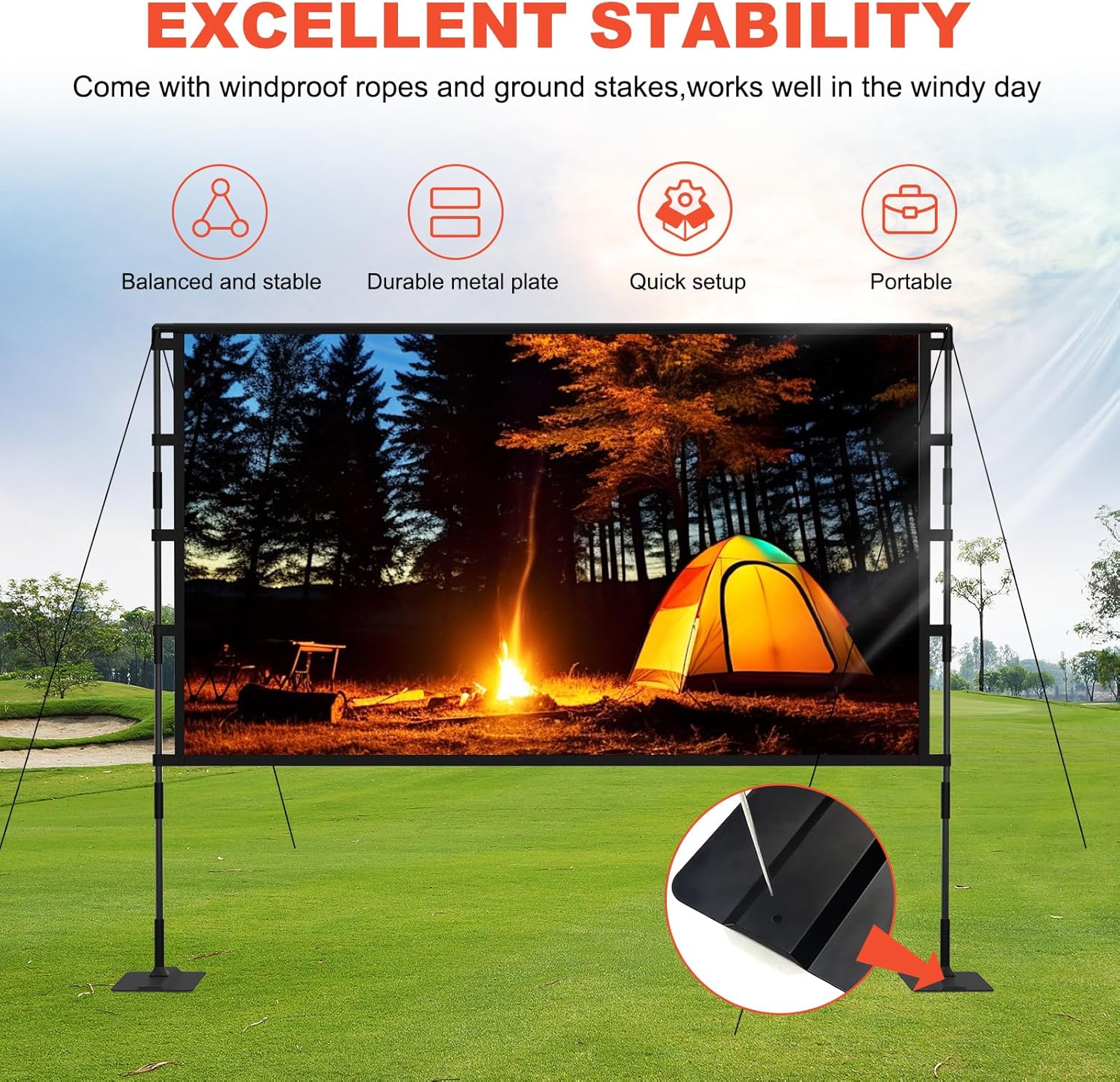 Upgrade Projector Screen Heavy-Duty Stand 120 inch Portable Projection Screen 16:9 4K HD Front Projections Movies Screen with Carry Bag for Indoor Outdoor Home Theater Backyard Cinema Travel