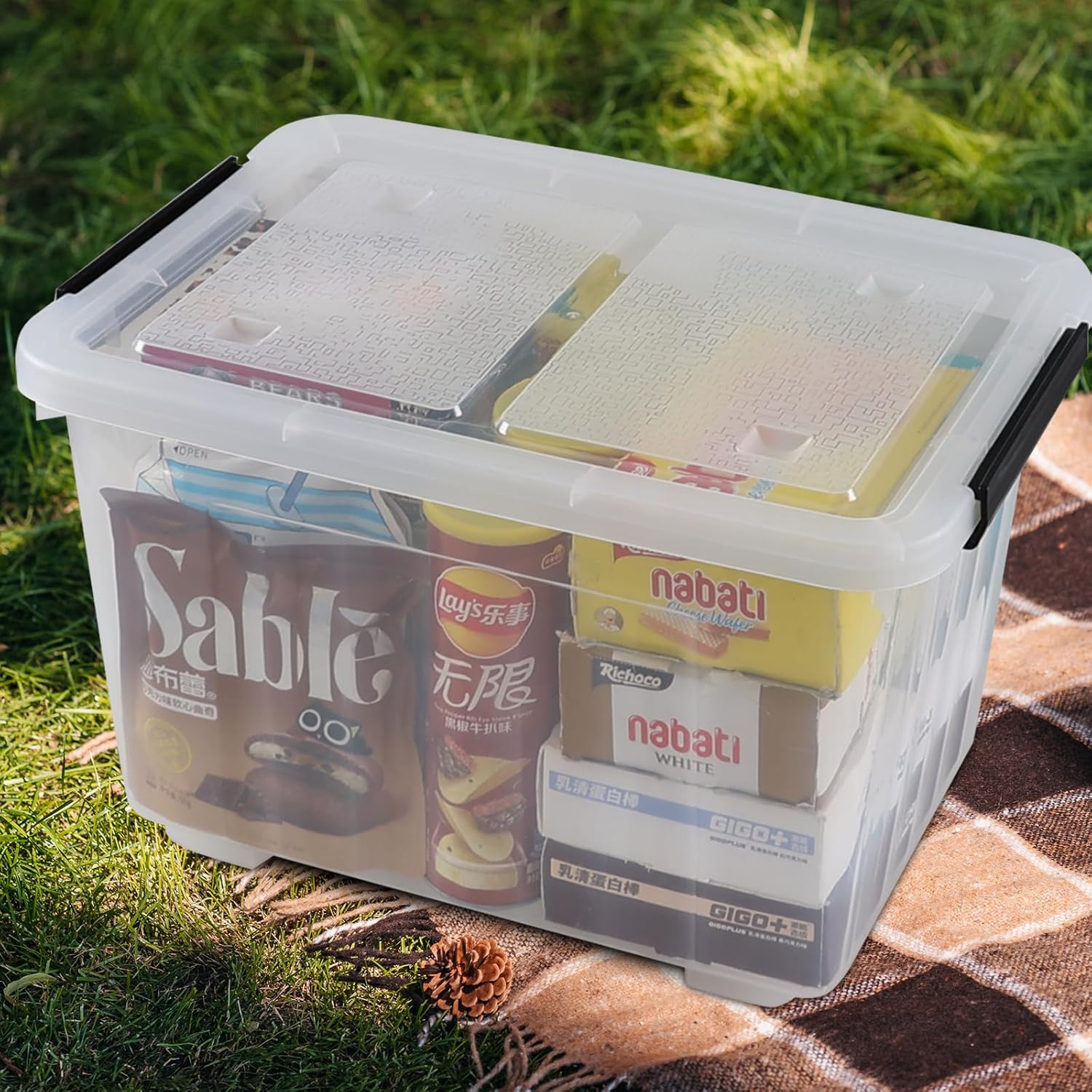 Farmoon 50 Quart Clear Storage Bin, Large Plastic Stackable Box with Lid, 4 Packs