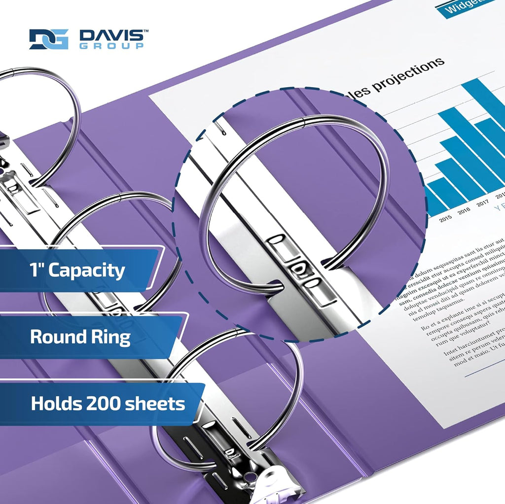 Premium Economy 6-Pack 3-Ring Binders for School or Office, Round-Ring Binders, 1 Inch, Purple