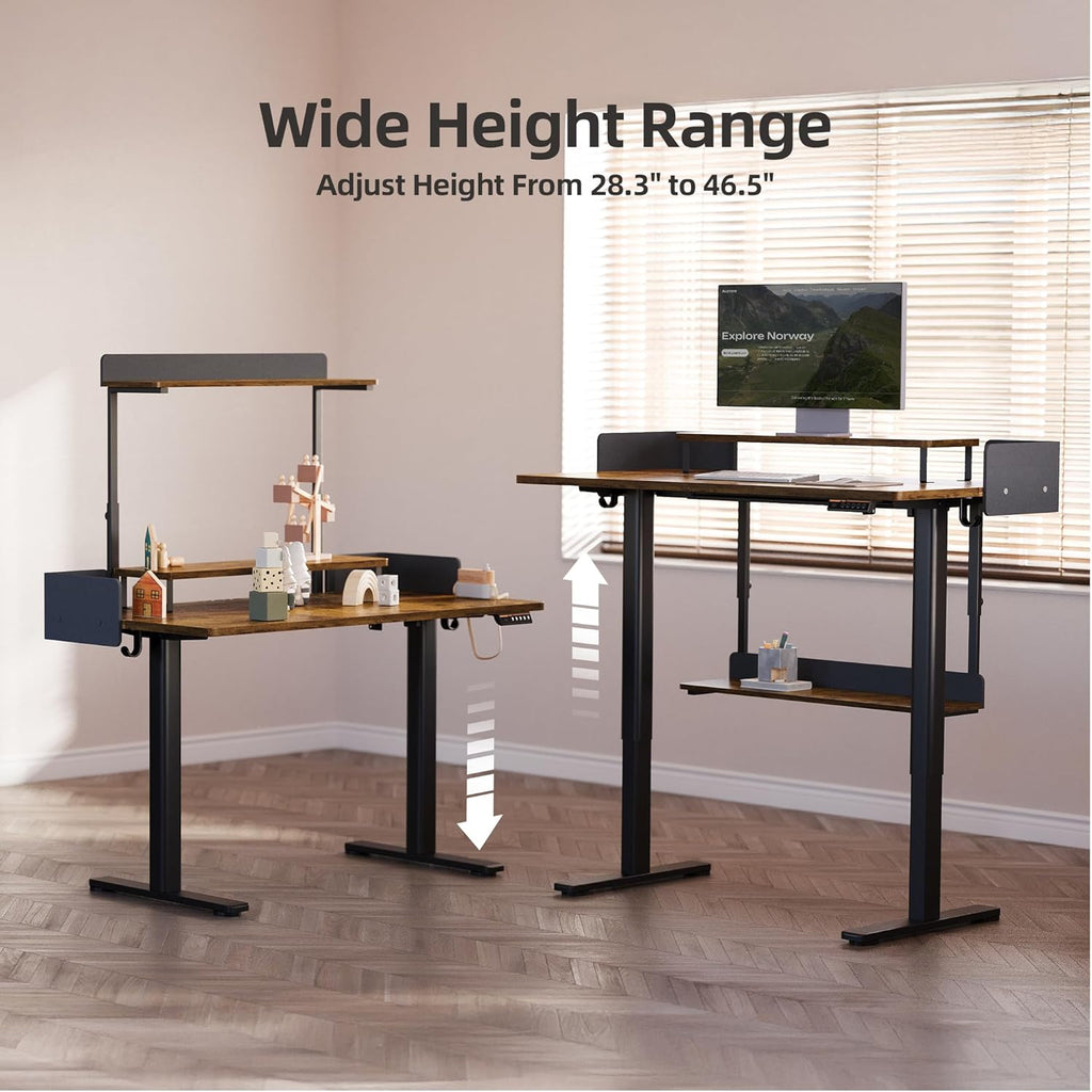 Claiks Electric Standing Desk, 48 x 24 Inches Height Adjustable Desk with Removable Shelves, Stand Up Desks Computer Workstation, Rustic Brown