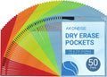 50 Pack Oversized Dry Erase Pocket Sleeves - 10 x 13 Inch Ticket Holders Reusable Clear Plastic Sleeves Sheet Page Protectors for School Teacher Supplies & Classroom Organization, 5 Colors