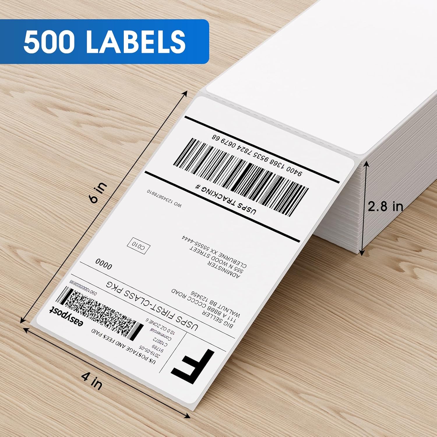 MaxGear 4" x 6" Direct Thermal Labels, 500 Fanfold Labels, for Shipping & Mailing, Perforated White, Commercial Grade with Permanent Adhesive, Compatible with Most Thermal Printers,1 Stack