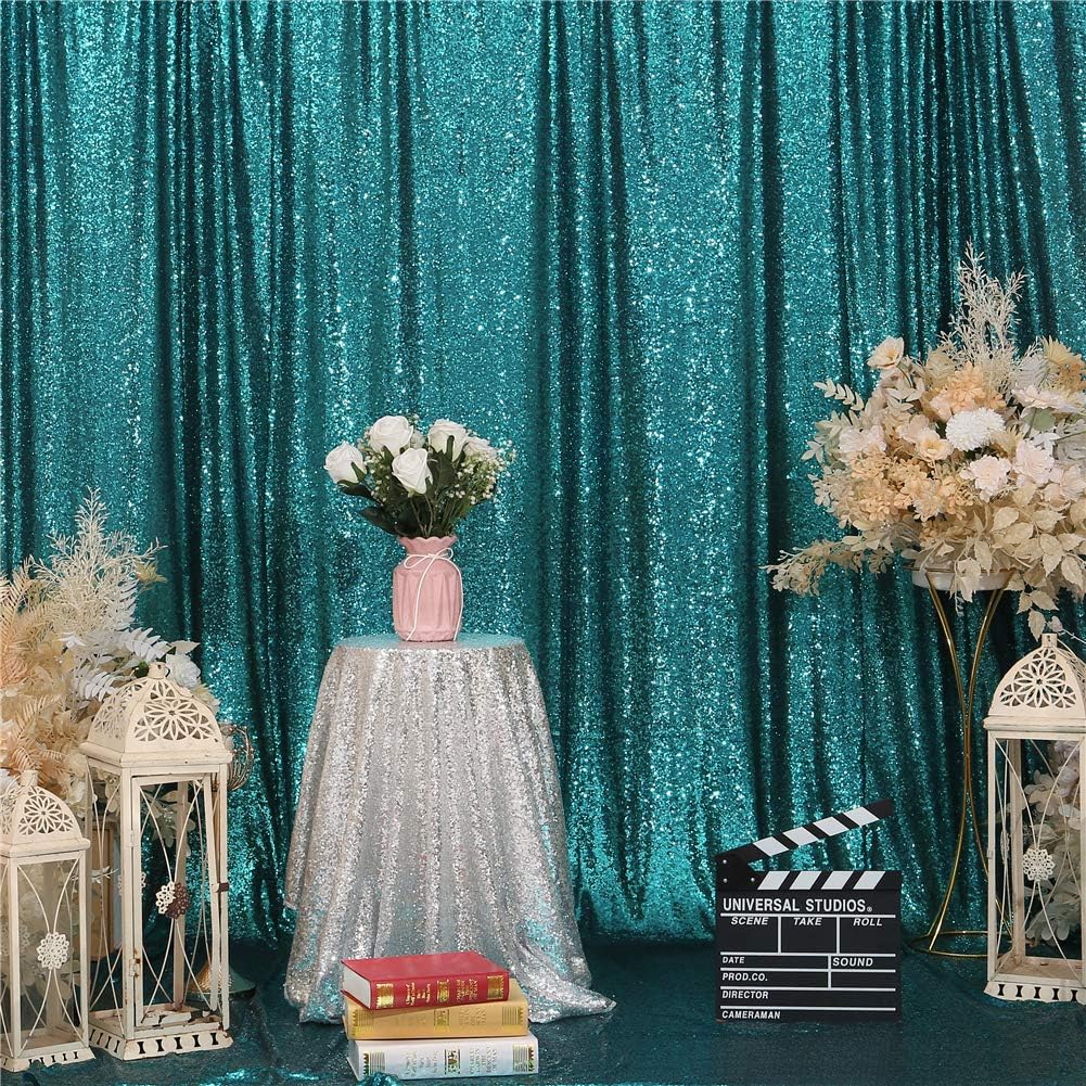 Eternal Beauty Teal Sequin Backdrop, 4x7 Ft Glitter Background Curtains for Shimmer Photography Party Wedding Birthday Back Drop Decor