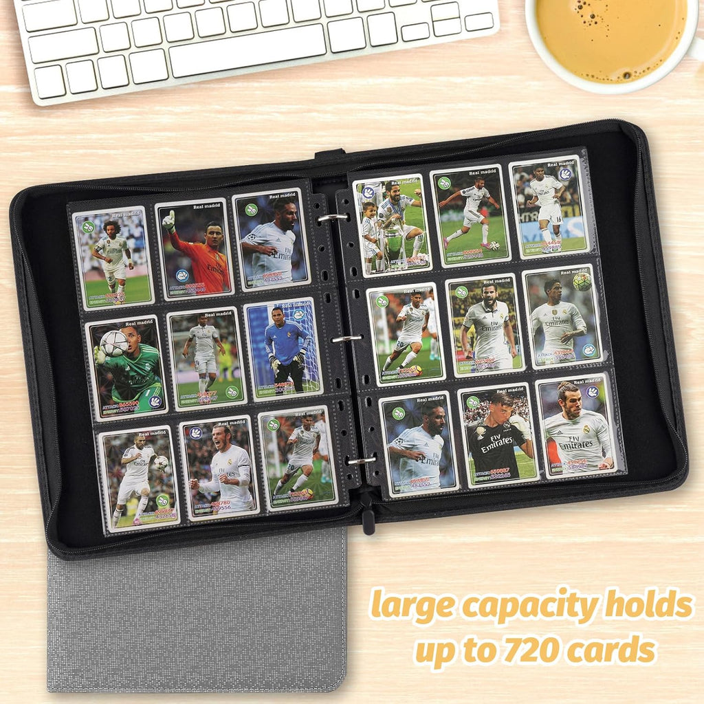 9 Pocket Card Binder, Premium Zip Trading Card Binder, 720 Double Sided Pocket PU Card Collection Binder, Collector Card Album, Card Folder for MTG, TCG, Sports Cards, Game Cards (Grey2)
