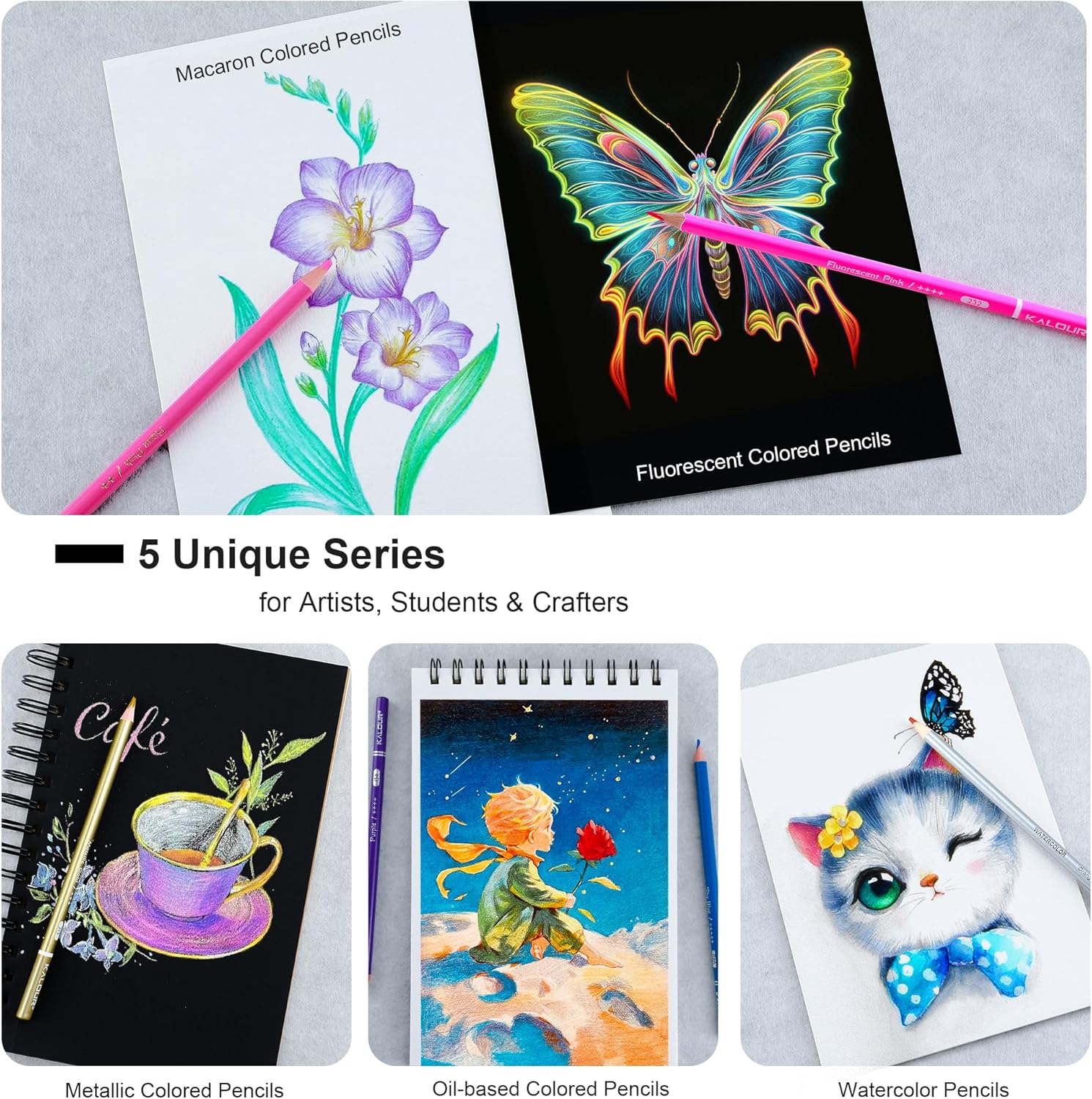 KALOUR 60 Art Drawing Set, Multi-Technique Colored Pencils with Oil-Based, Metallic, Watercolor, Neon, Macaron Pastels.for Artists, Adults.Art Supplies for Sketching, Coloring & DIY Crafts
