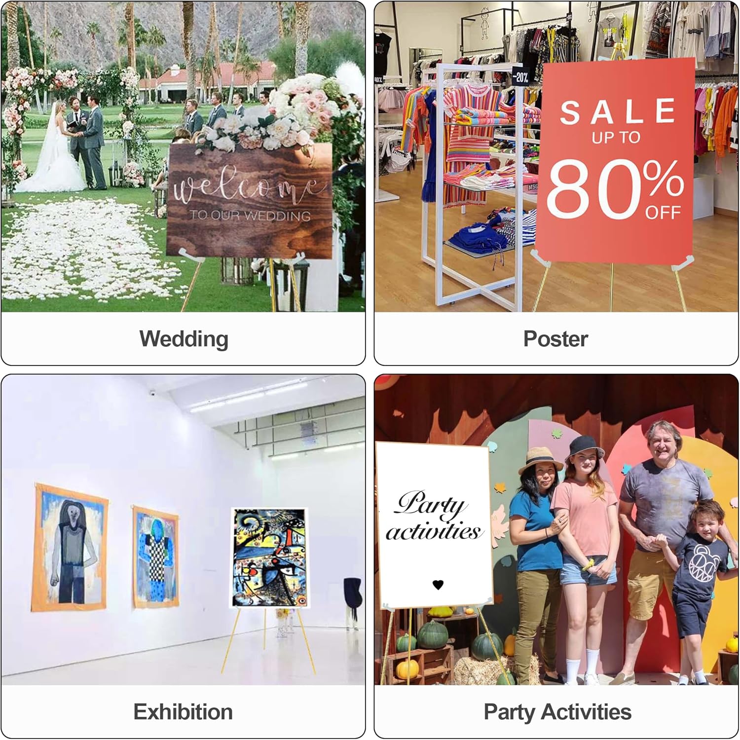 Easel Stand for Sign 63'' Art Easels for Display Wedding Welcome Poster Stand Portable Floor Metal Easel Gold 3 Pack