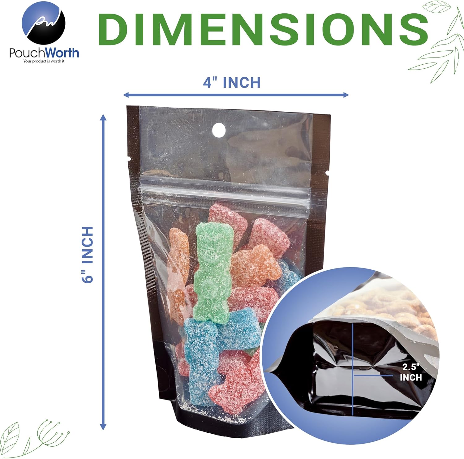 100 Pack 4"x6" Mylar Clear/Black Nylon Resealable Stand Up Bags Heat Seal Zipper Lock Reusable Storage Pouches for Zip Food Storage Lock Packaging with Tear Notches