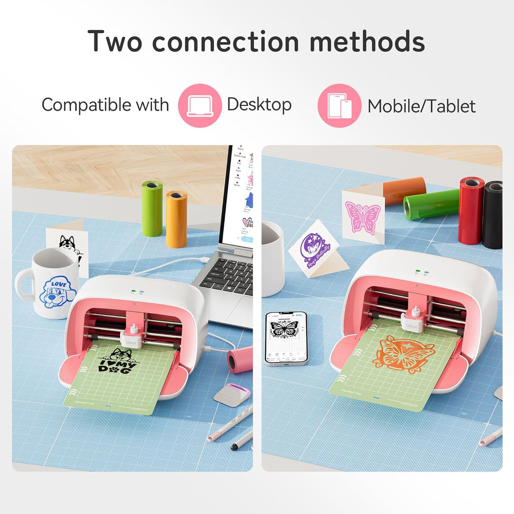 Likcut Vinyl Cutter Machine, Upgrade Cutting Machine Glee S501 for DIY Joy, Portable Smart Cutting Tool for Crafter, Sticker Decal Maker Printing for Family & School Fun Projects and Decorations, Pink