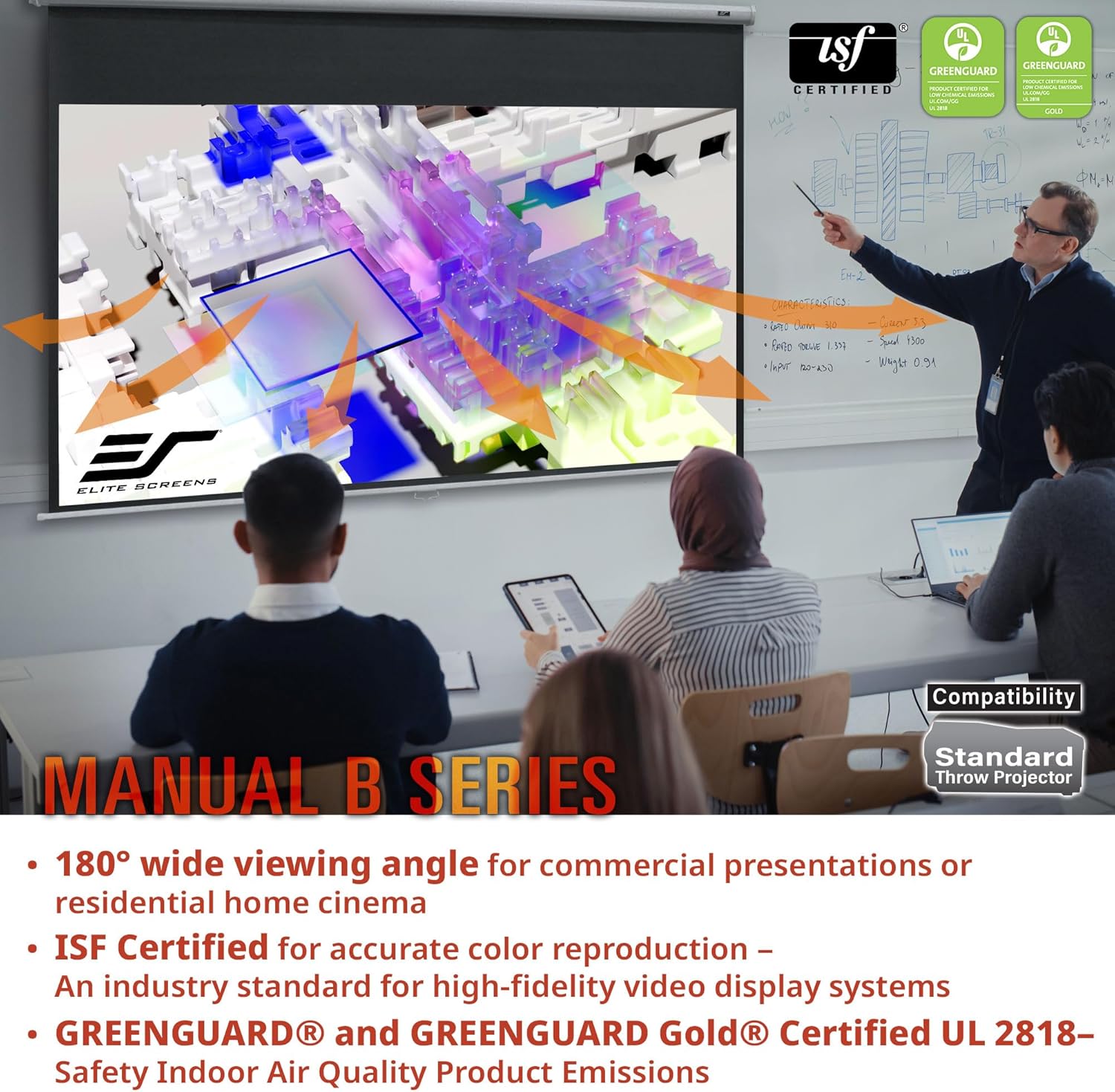 Elite Screens Manual B Series, 100-inch Diagonal 4:3, Pull Down Projection Manual Projector Screen with Auto Lock, M100V