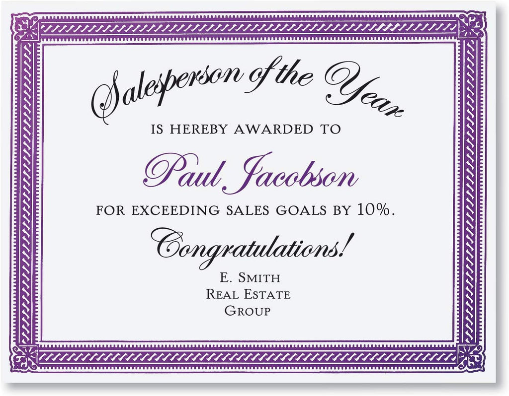 PaperDirect Purple on White Elite Specialty Certificates, 8½ x11, Foil Accents, 50 Count, Certificates And Awards Paper, For School, Work, Diplomas & Award Certificates