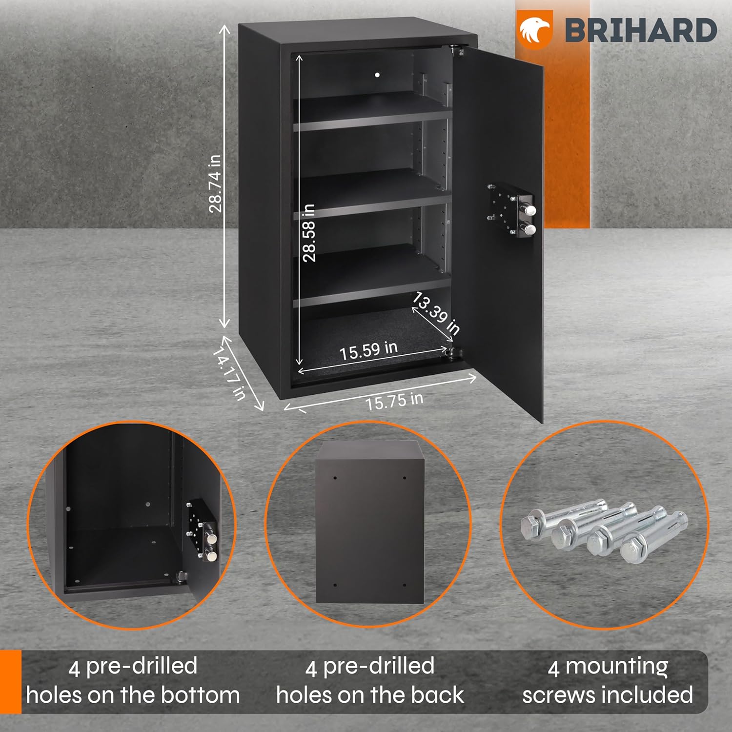 Business XXL Key Lock Safe 28.74"H x 15.75"W x 14.17"D with Fireproof A4 Bag, Large Office Safe 3.6 Cubic Feet for Documents A4 with 3 Height-Adjustable Shelves for Money & Jewelry