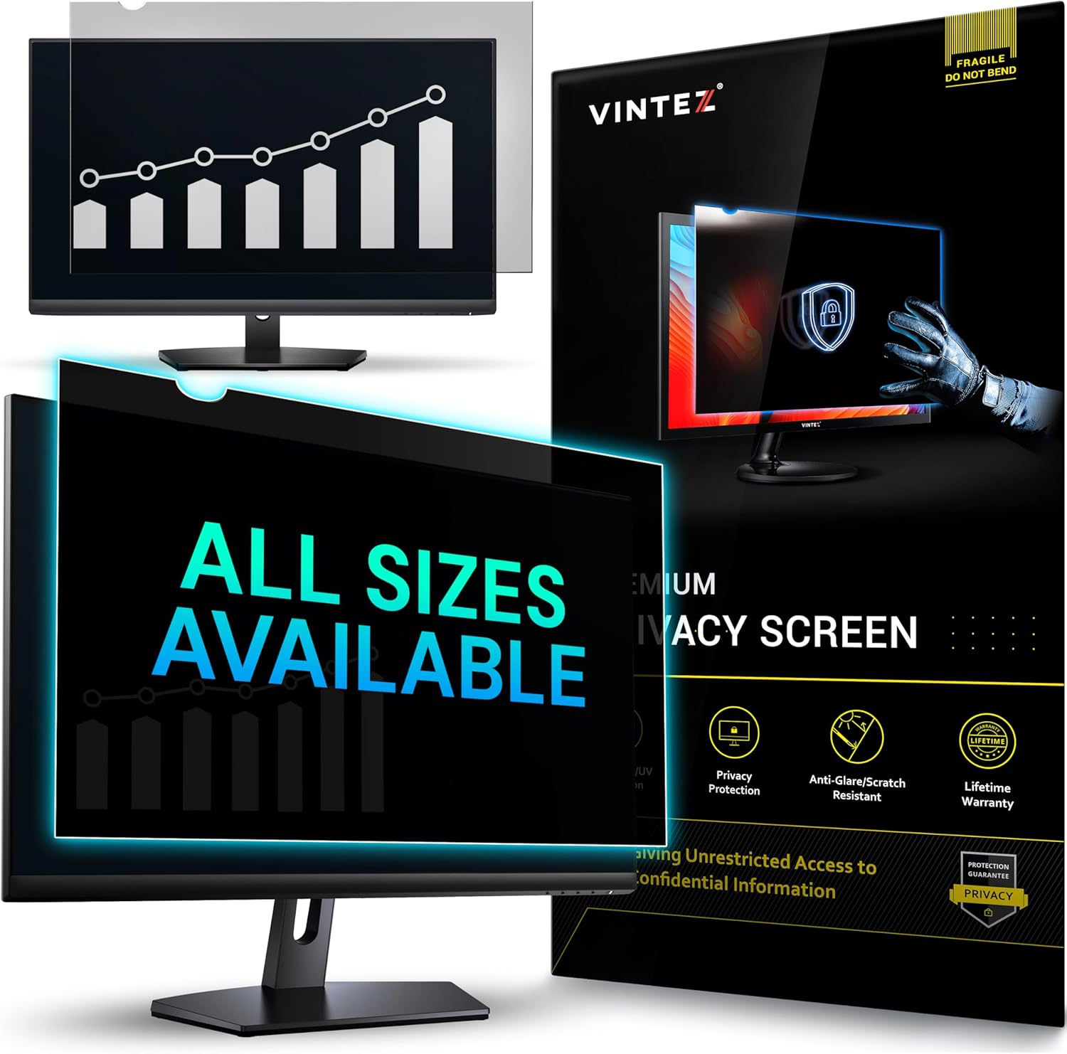 VINTEZ 24 Inch 16:10 Privacy Screen for Computer Monitor and Laptop - Anti Glare Protector Film Blue Light Filter Eye Protection - Computer Screen Privacy Shield, [1 Pack]