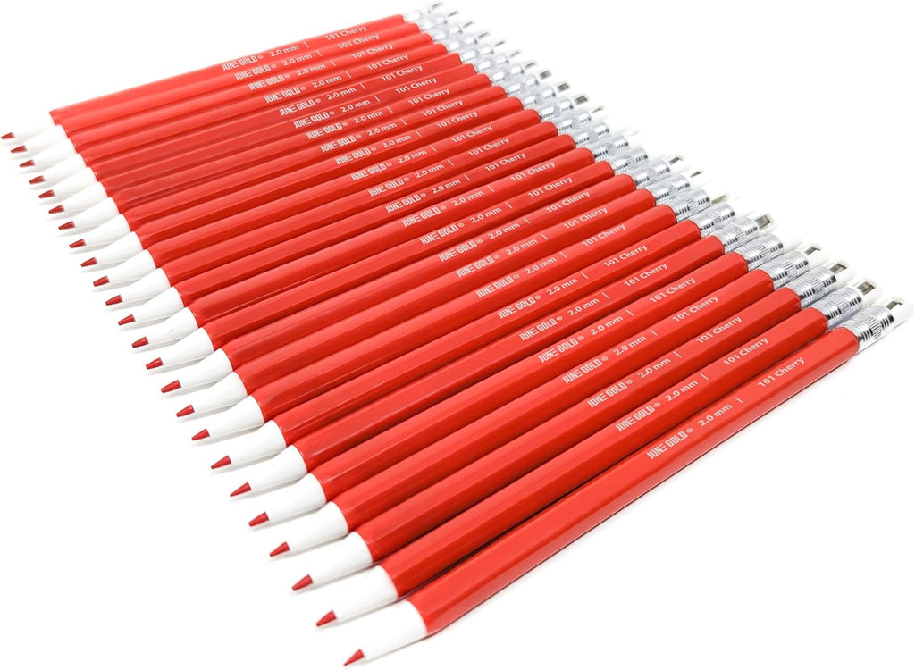 June Gold 24 Red 2.0 mm Mechanical Pencils with Red Color Leads, Bold Thickness, Built in Rear Sharpener (Cherry #101)