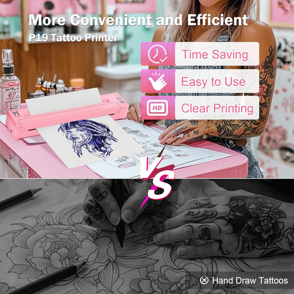 P19 Wireless Tattoo Stencil Printer Bluetooth Thermal Temporary Tattoo Transfer Printer Machine Kit for Tattoo Artists & Beginners