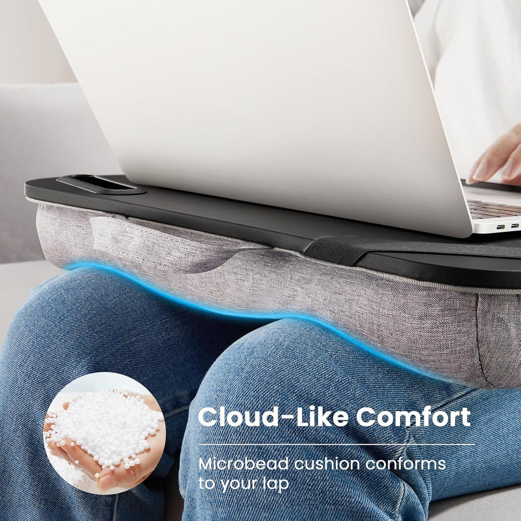 HUANUO Laptop Lap Desk, Fits up to 15.6-Inch Laptops and Tablets, Portable Lap Desk with Cushion, Phone Holder and Storage Bag, Black Lapdesk for Home Office or Dormitory