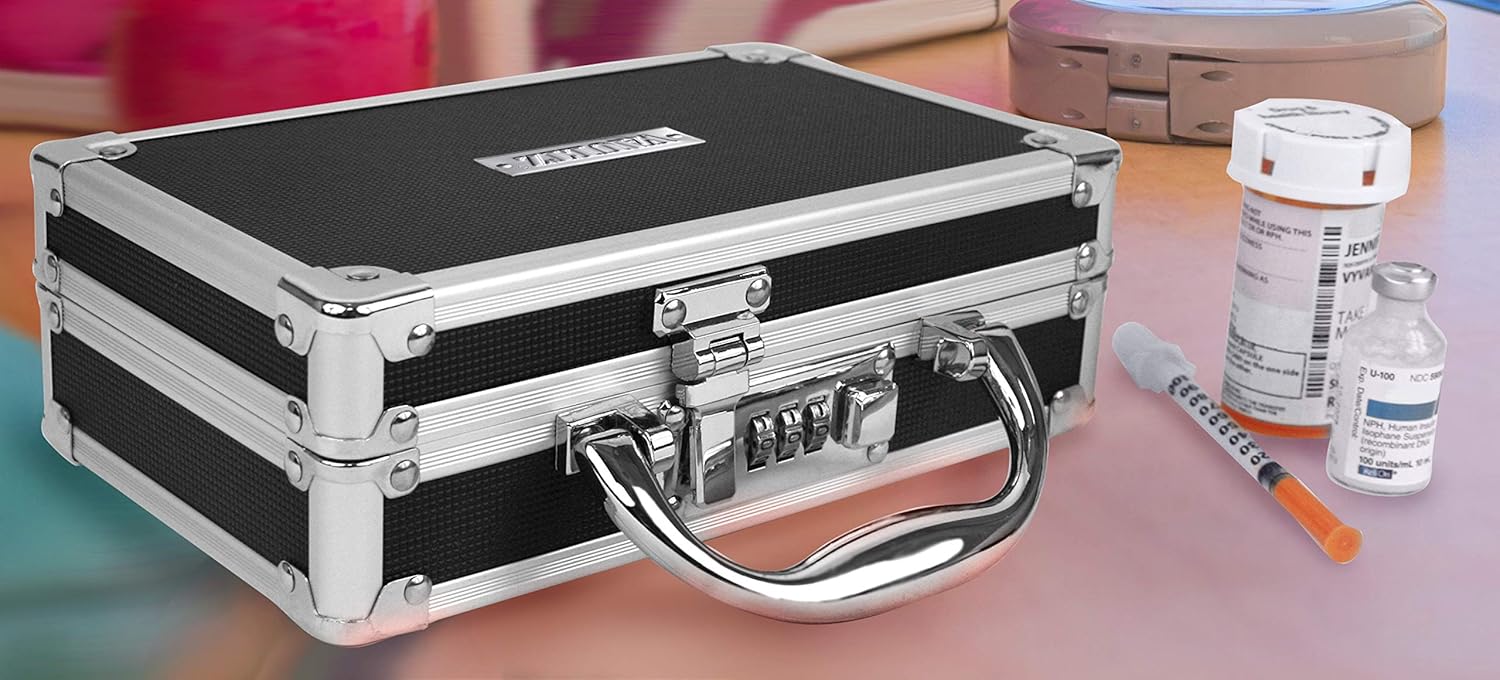 Vaultz Medicine Safe Case w/Combination Lock - Pack of 3 Cases, 8.35 x 5 x 2.5 - Black