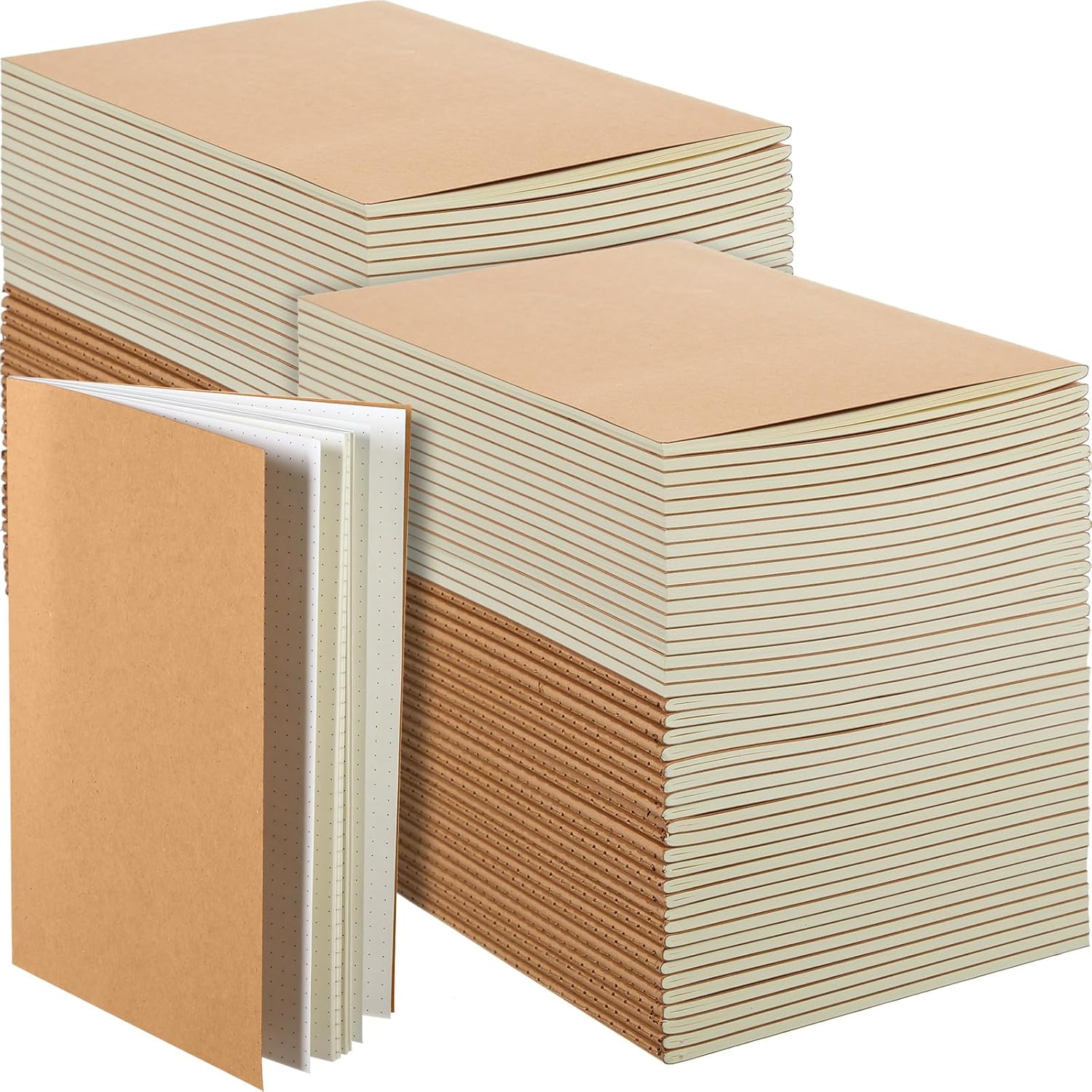 100 Pcs Kraft Notebook Journals 5.5 Inch x 8.3 Inch A5 Journal Softcover Notebooks Bulk for Kids Student Writing Sketch Office Notepad with 60 Pages 32 Sheets (Brown, Dot)