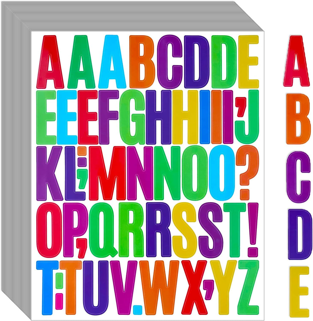 Bemeol 1872 Pieces Letter Stickers 36 Sheets 2 Inch Alphabet Letter Stickers Vinyl Self Adhesive Sticker Letters for Bulletin Board Home Classroom Mailbox Decor(Colorful)