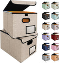 BALEINE File Organizer Box with Lid, Collapsible File Folder Organizer with Plastic Slide, Hanging File Folder Box for Office Document Storage (2 Pack, Beige)