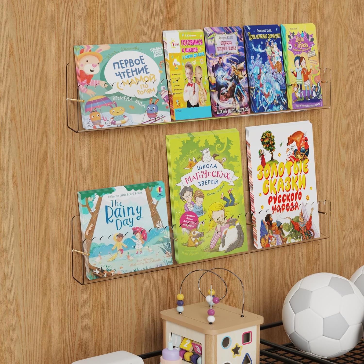 Brochure Holder Wall Mount, 2 Pack Acrylic Modular Flyer with Adjustable Magnetic Golden Bolt, Wavy Lace Pamphlet Display Stand for Organizer Trifold Flyer, Document, Leaflet, 6 Slots