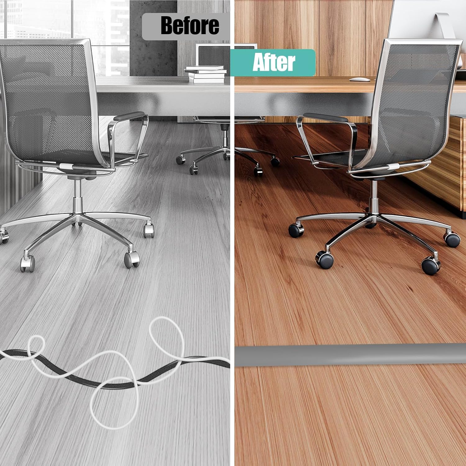 Floor Cord Cover Self Adhesive Cord Hider,3.3FT Cable Management, Extension Strip Protector for Wires, Prevent Cable Trips for Offices, Gyms, Exhibitions Cavity:0.39"(W) x 0.27"(H) Gray